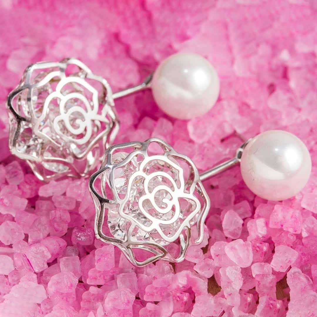 18K White Gold Plated Shell Pearl and Swarovski Elements Earrings DailySale