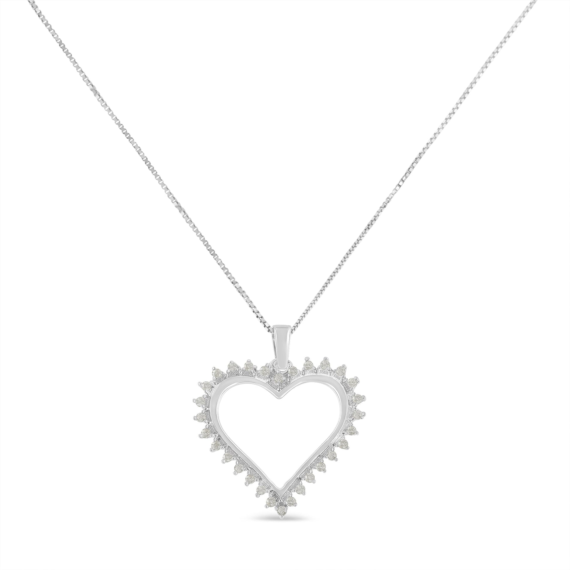 .925 Sterling Silver 1/4 cttw 3-Prong Diamond Open Heart 18" Pendant Necklace (I-J Color, I3 Clarity) Bids.com