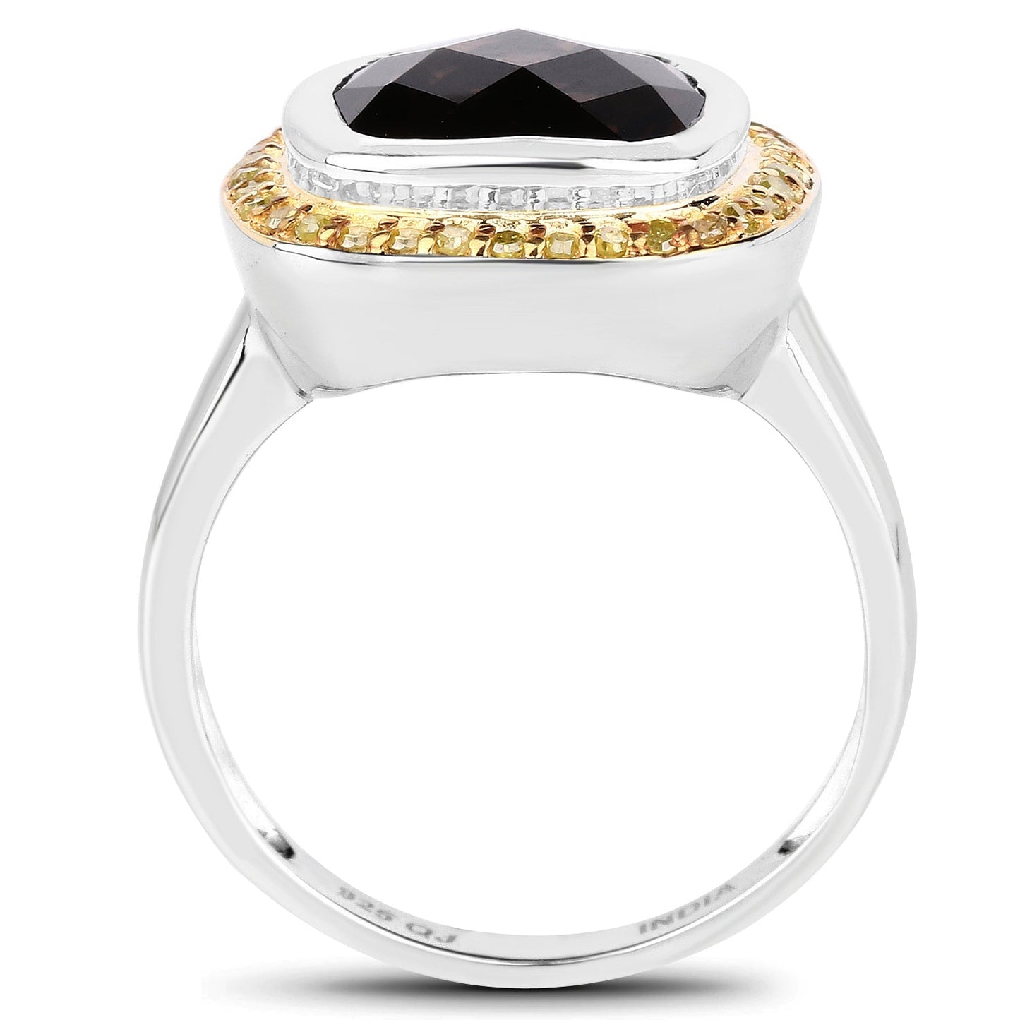 3.67 Carat Genuine Smoky Quartz and Yellow Diamond .925 Sterling Silver Ring Bids.com