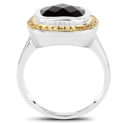 3.67 Carat Genuine Smoky Quartz and Yellow Diamond .925 Sterling Silver Ring Bids.com