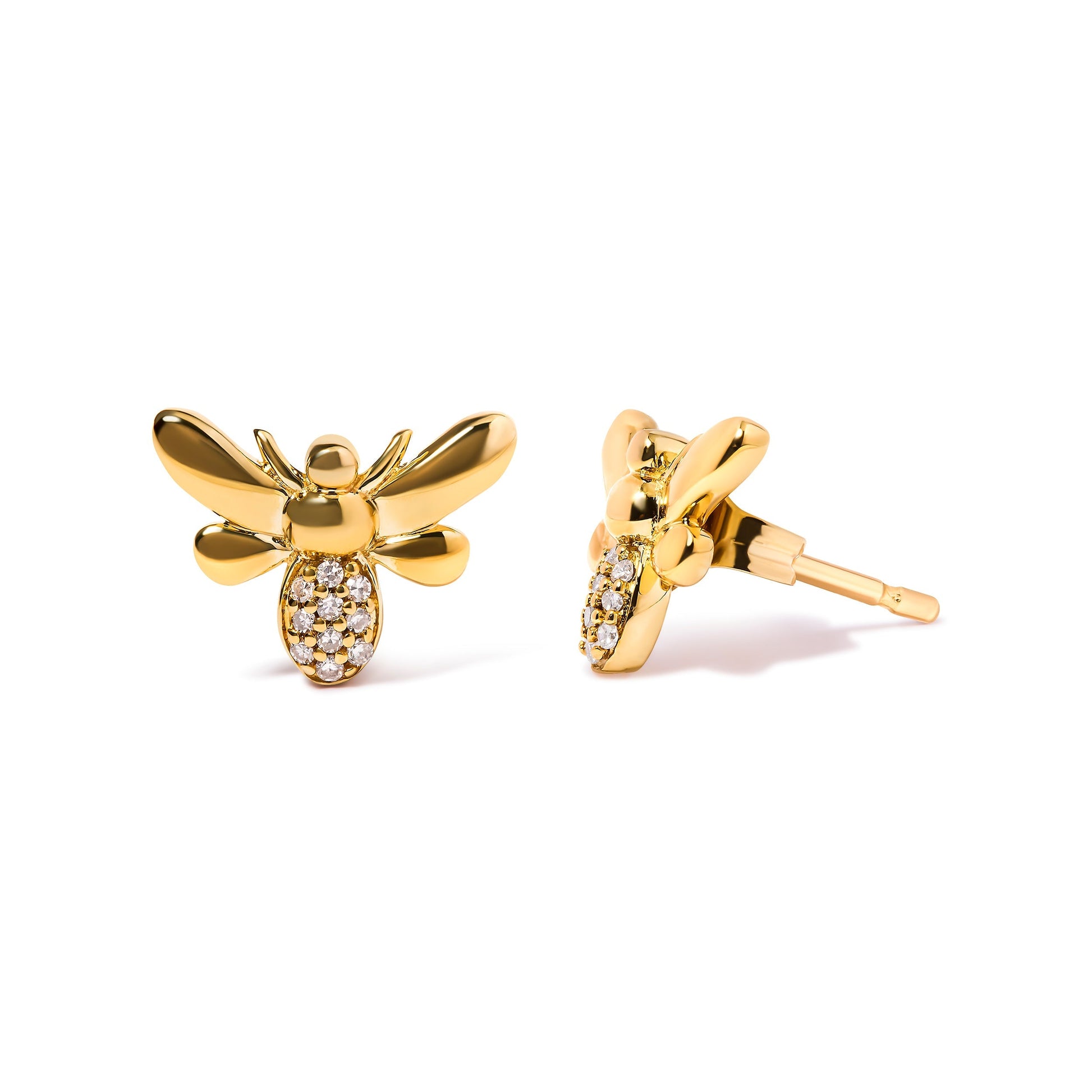 10K Yellow Gold Diamond Accented Bumble Bee Stud Earring (H-I Color, I1-I2 Clarity) Bids.com