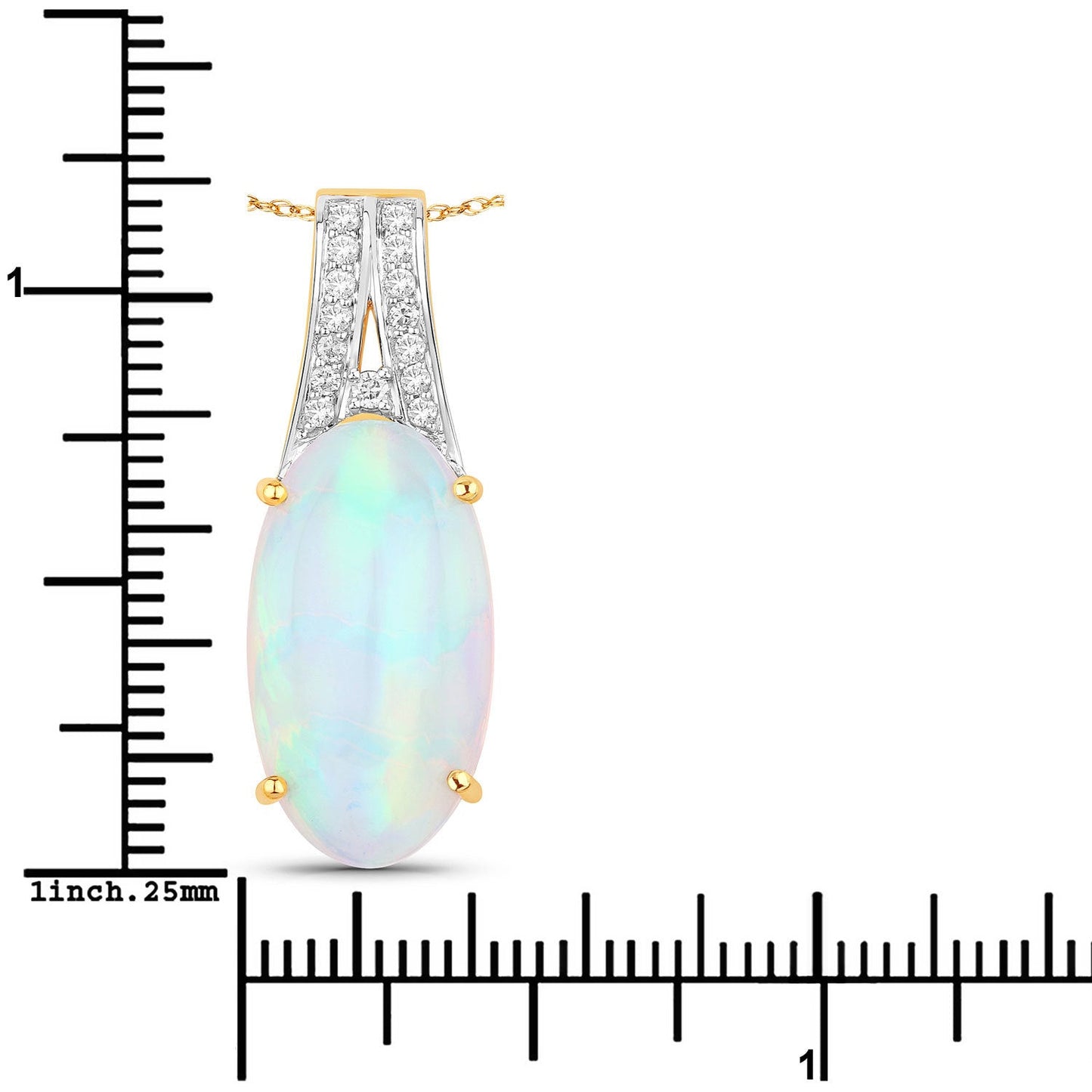 7.57 Carat Genuine Ethiopian Opal and White Diamond 14K Yellow Gold Pendant Bids.com
