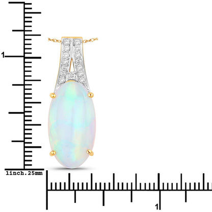 7.57 Carat Genuine Ethiopian Opal and White Diamond 14K Yellow Gold Pendant Bids.com