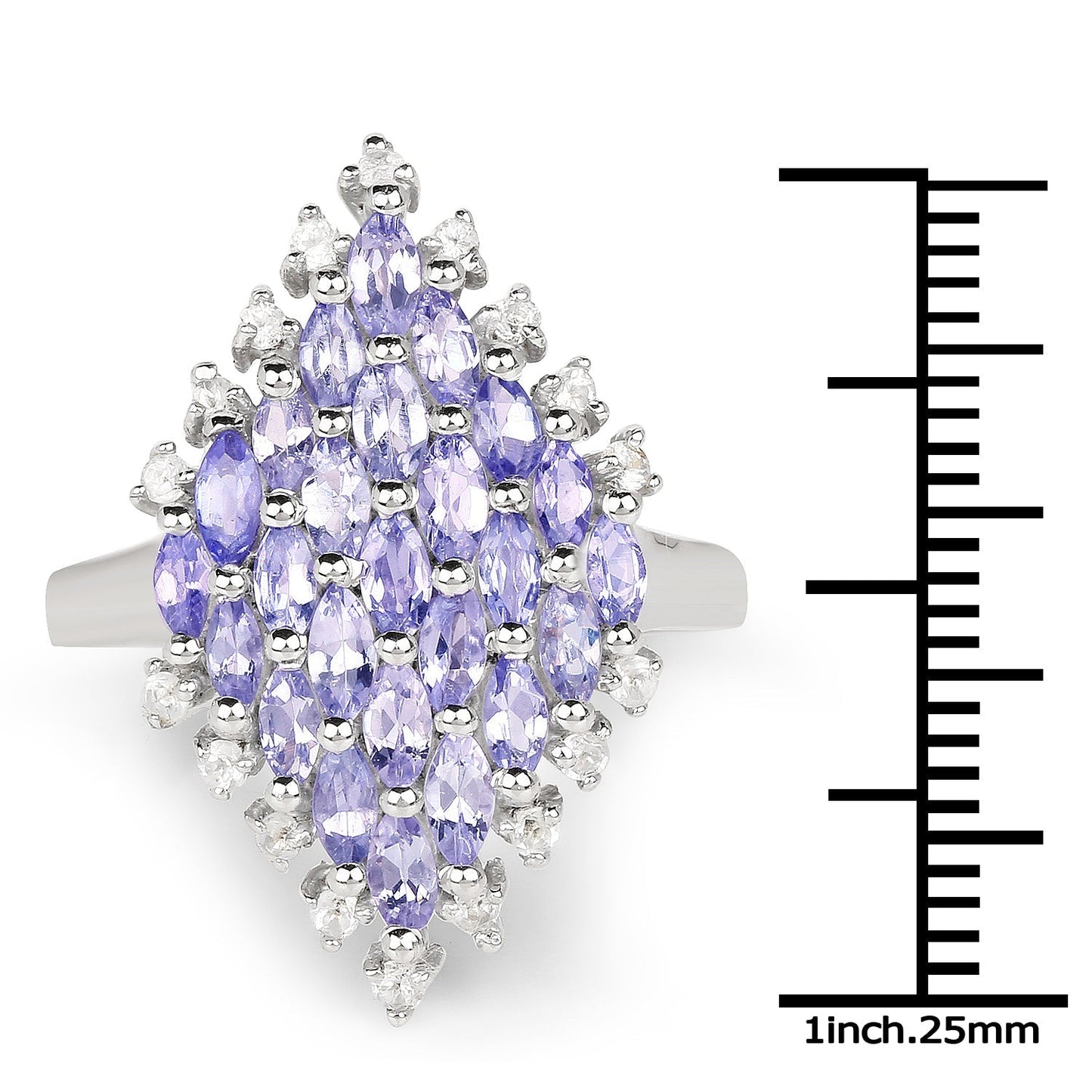 2.40 Carat Genuine Tanzanite and White Topaz .925 Sterling Silver Ring Bids.com