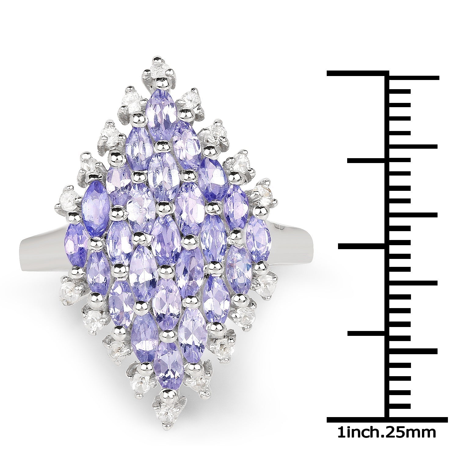 2.40 Carat Genuine Tanzanite and White Topaz .925 Sterling Silver Ring Bids.com