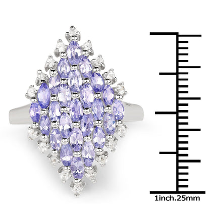 2.40 Carat Genuine Tanzanite and White Topaz .925 Sterling Silver Ring Bids.com