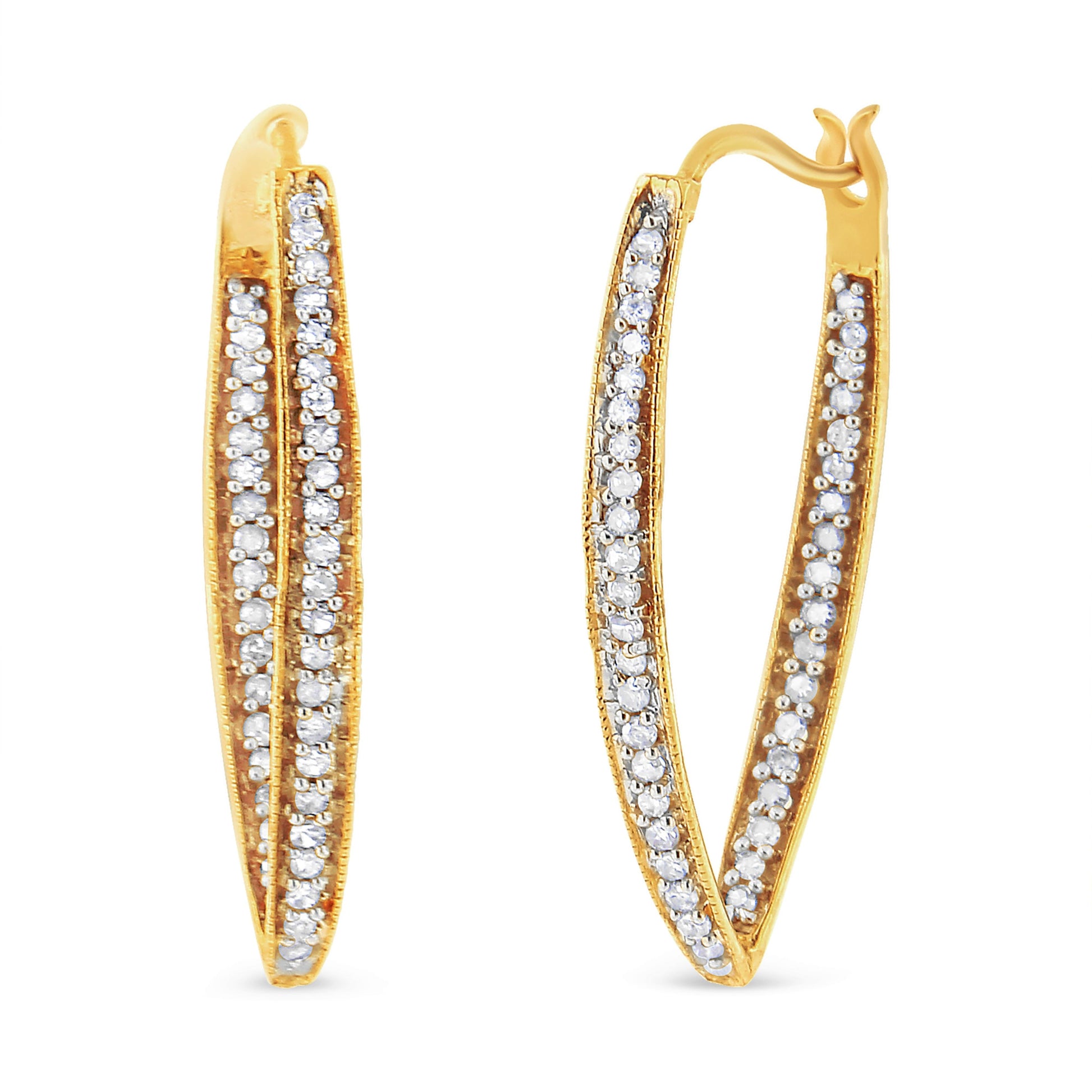 10K Yellow Gold 1/2 Cttw Round-Cut Diamond Modern Hoop Earrings (I-J Color, I2-I3 Clarity) Bids.com