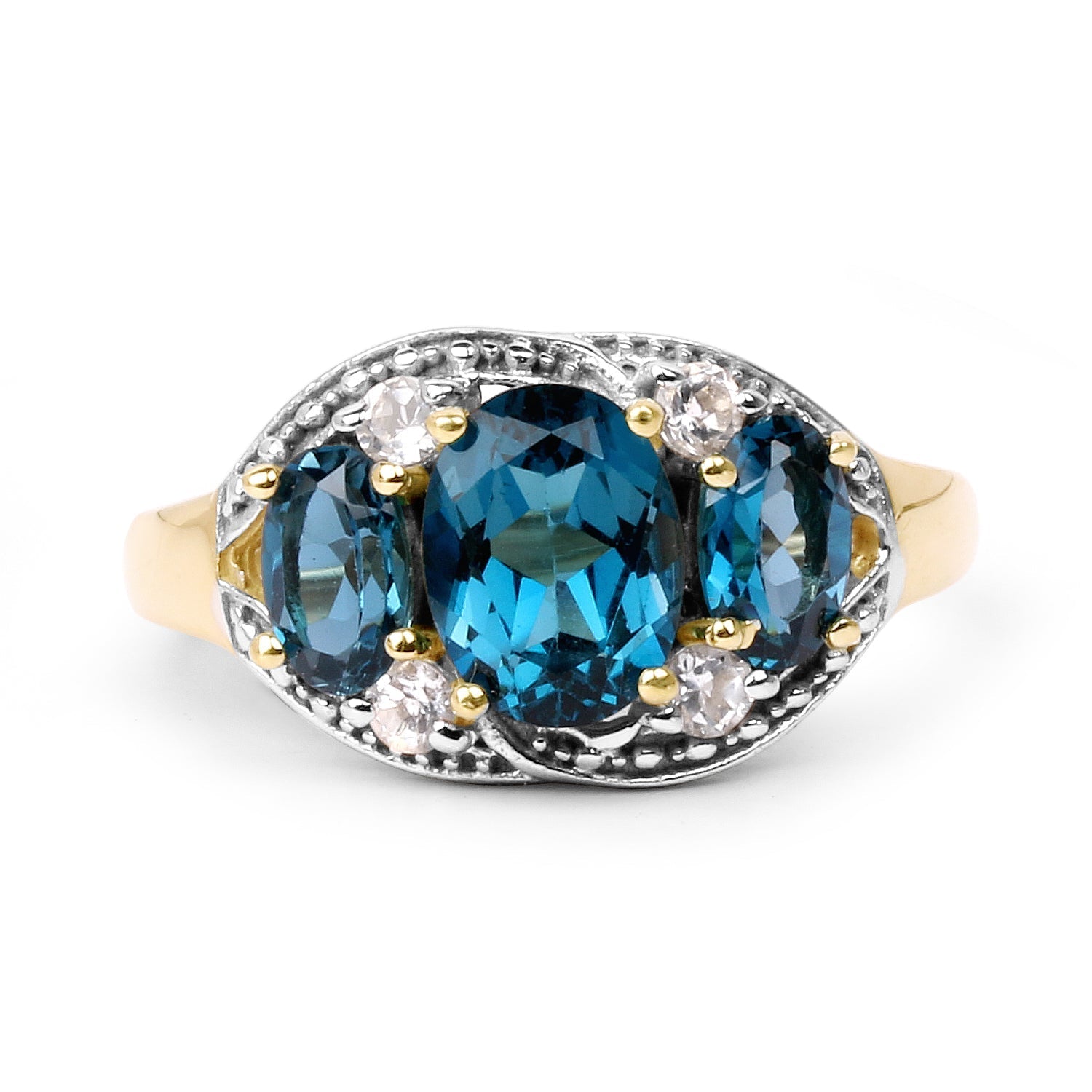 14K Yellow Gold Plated 2.77 Carat Genuine London Blue Topaz and White Topaz .925 Sterling Silver Ring Bids.com