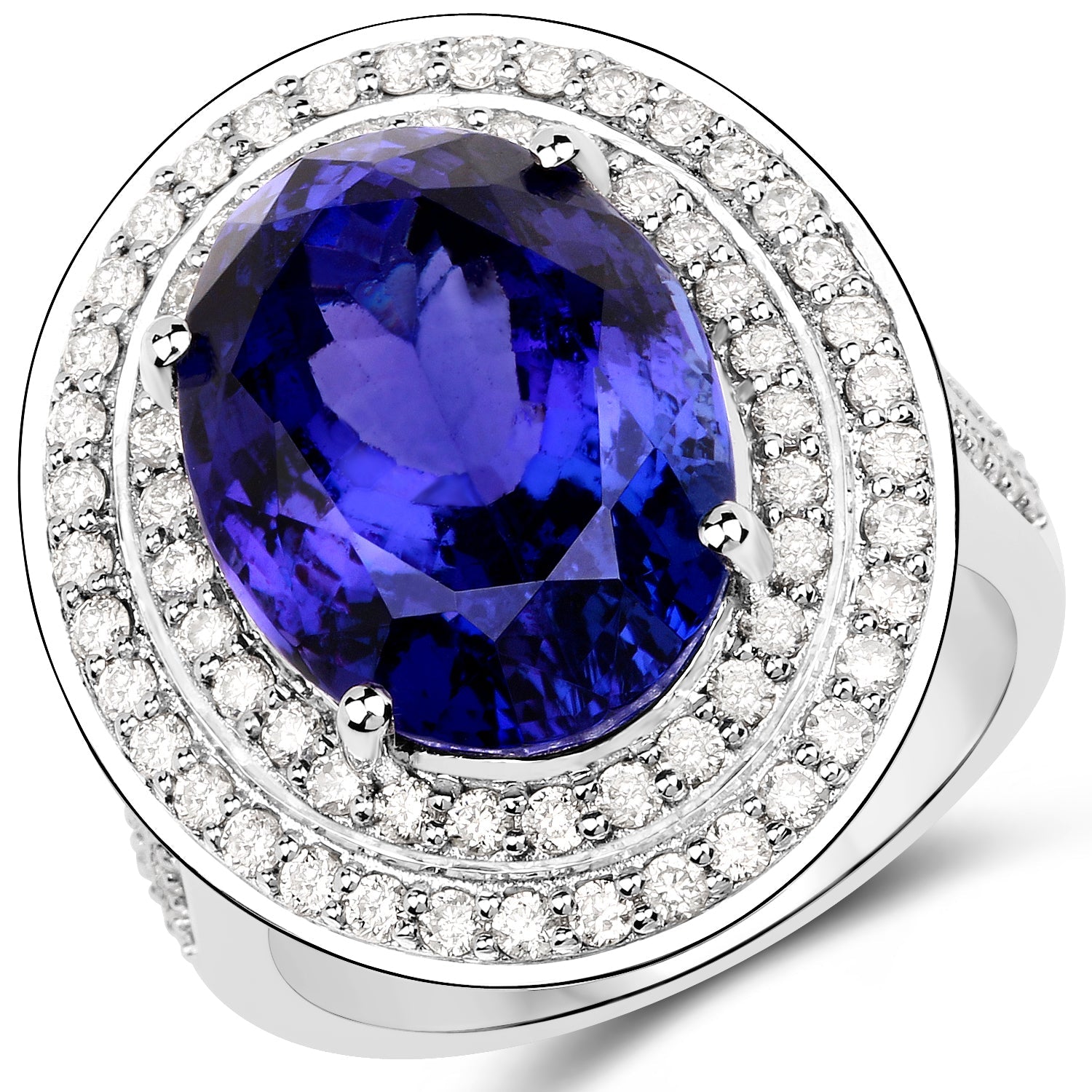 13.78 Carat Genuine Tanzanite and White Diamond 18K White Gold Ring Bids.com