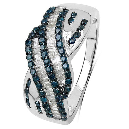 0.88 Carat Genuine Blue Diamond & White Diamond .925 Sterling Silver Ring Bids.com