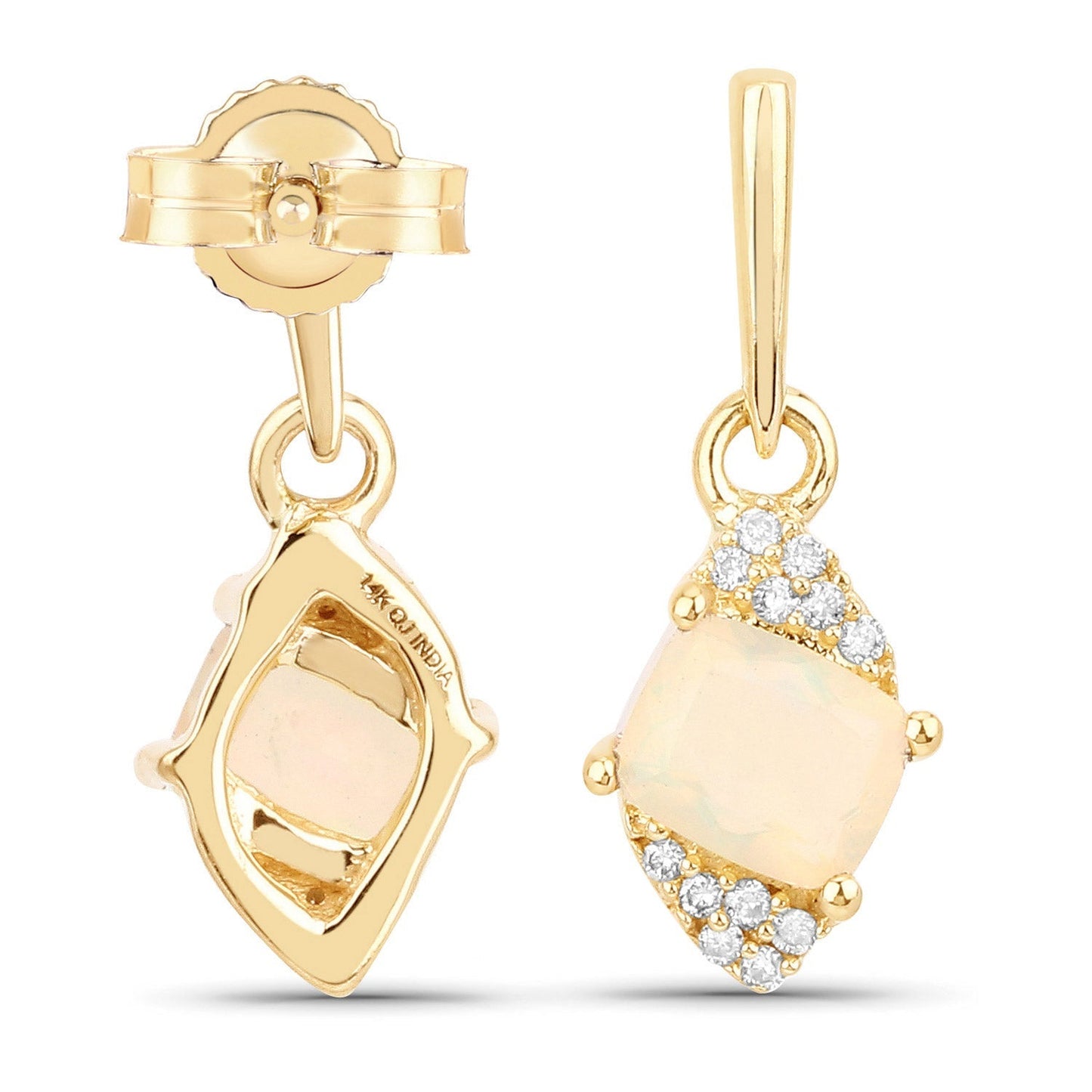 0.57 Carat Genuine Ethiopian Opal and White Diamond 14K Yellow Gold Earrings Bids.com