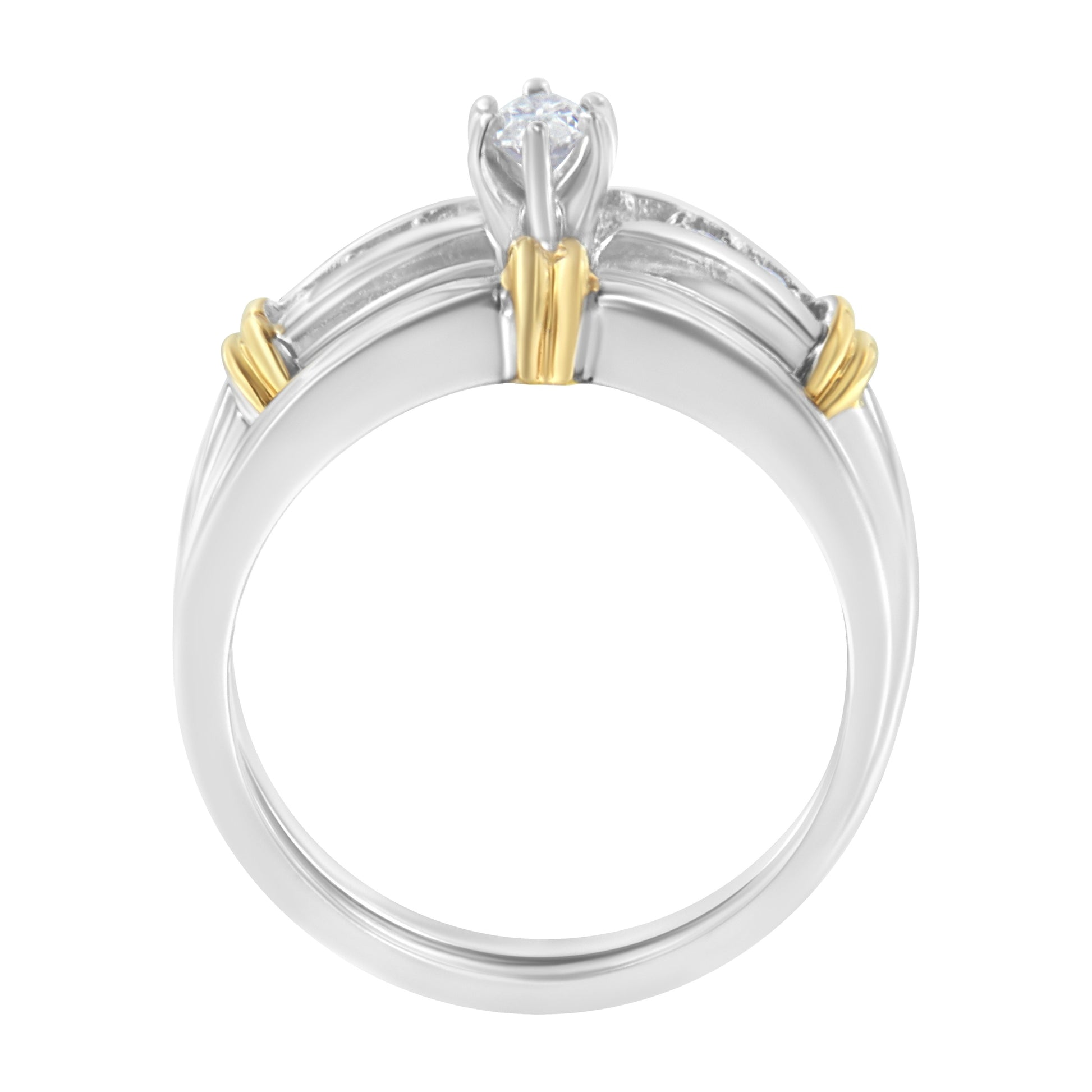14K Yellow and White Gold 1/3 Cttw Marquise Diamond Cocktail Engagement Ring Set (H-I Color, SI1-SI2 Clarity) - Size 7 Bids.com