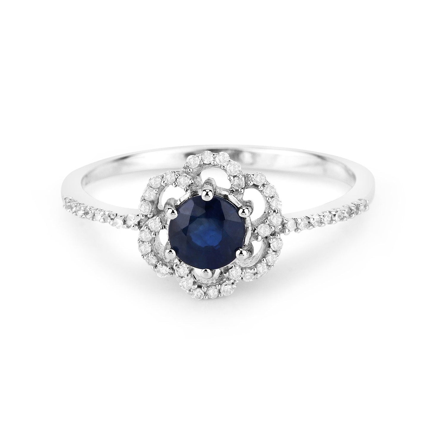0.78 Carat Genuine Blue Sapphire and White Diamond 14K White Gold Ring Bids.com