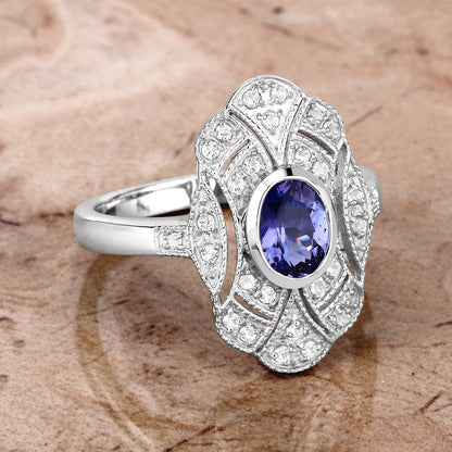 1.17 Carat Genuine Tanzanite and White Topaz .925 Sterling Silver Ring Bids.com