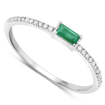 0.18 Carat Genuine Zambian Emerald and White Diamond 14K White Gold Ring Bids.com