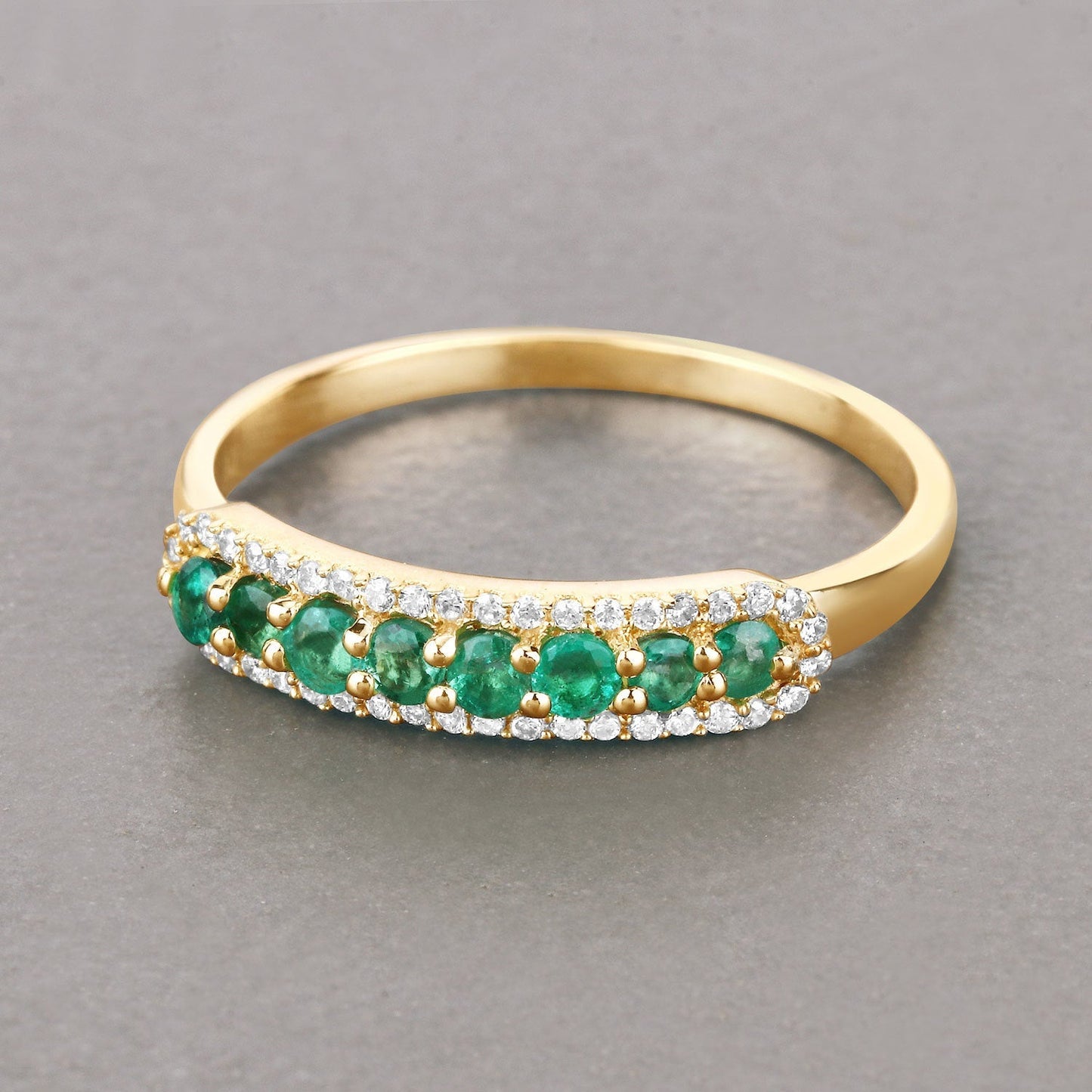 0.35 Carat Genuine Zambian Emerald and White Diamond 14K Yellow Gold Ring Bids.com