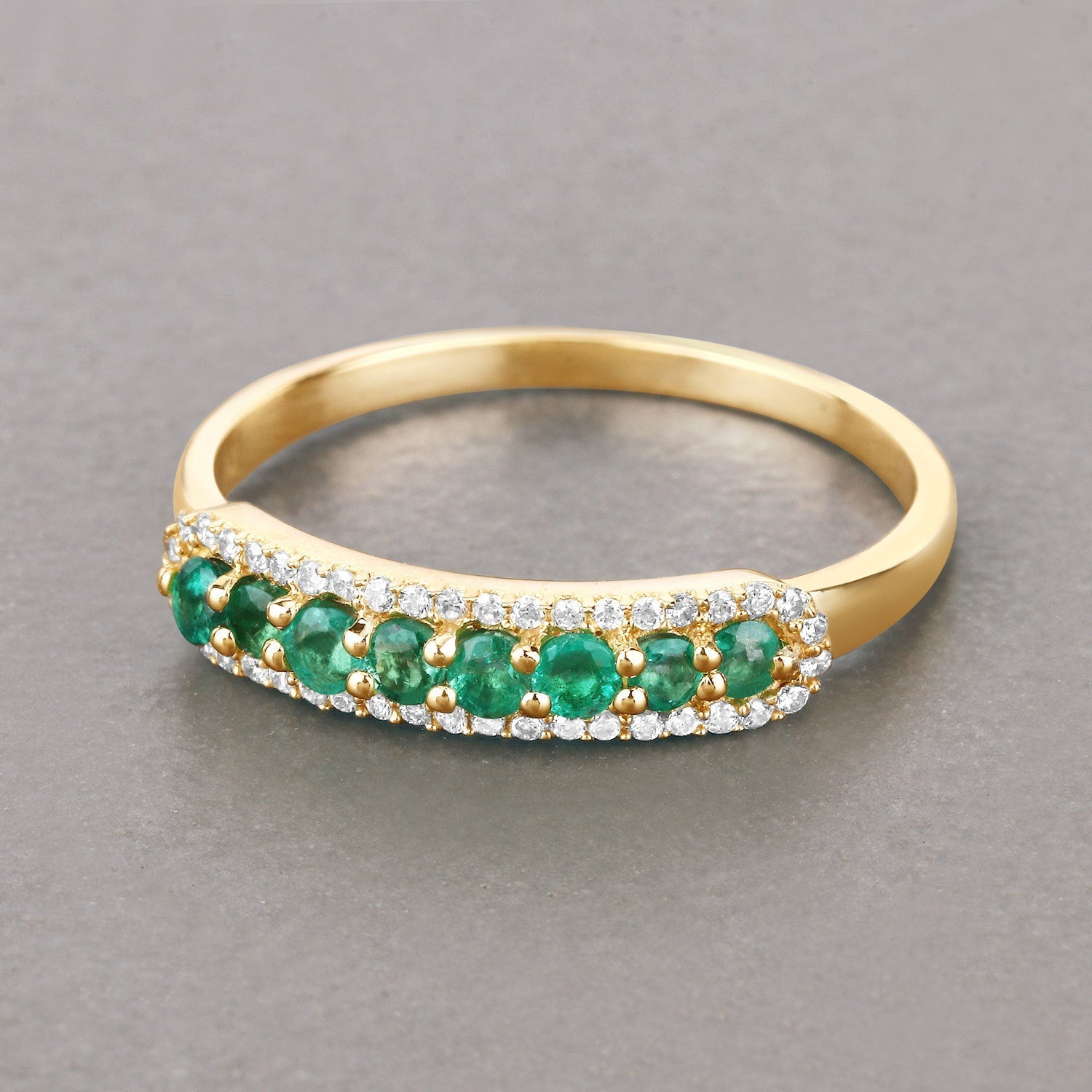0.35 Carat Genuine Zambian Emerald and White Diamond 14K Yellow Gold Ring Bids.com