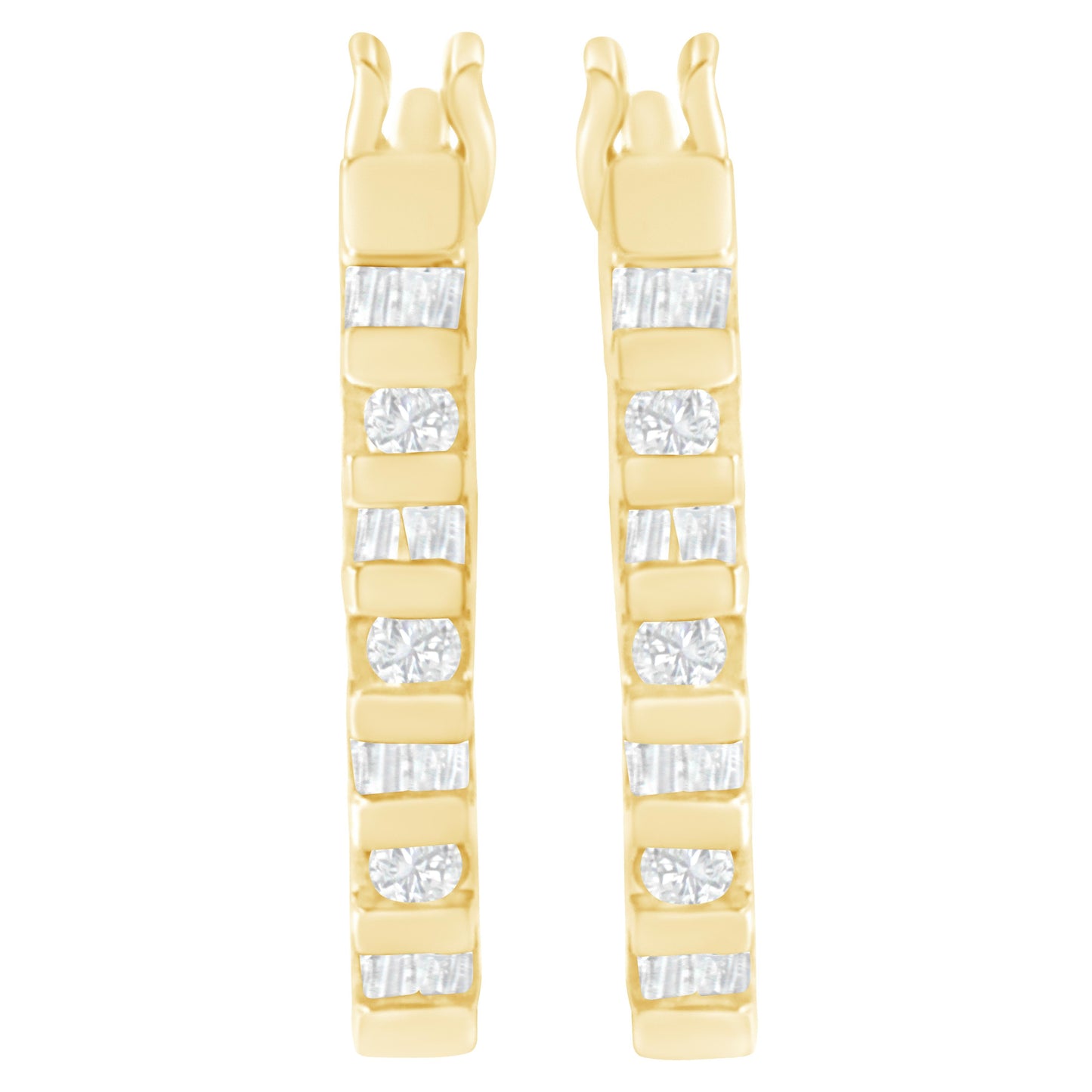 10K Yellow Gold Round and Baguette Cut Diamond Oblong Hinged Leverback Hoop Earrings (Â¼ Cttw, I-J Color, I2-I3 Clarity) Bids.com