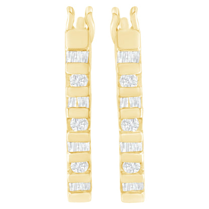 10K Yellow Gold Round and Baguette Cut Diamond Oblong Hinged Leverback Hoop Earrings (Â¼ Cttw, I-J Color, I2-I3 Clarity) Bids.com