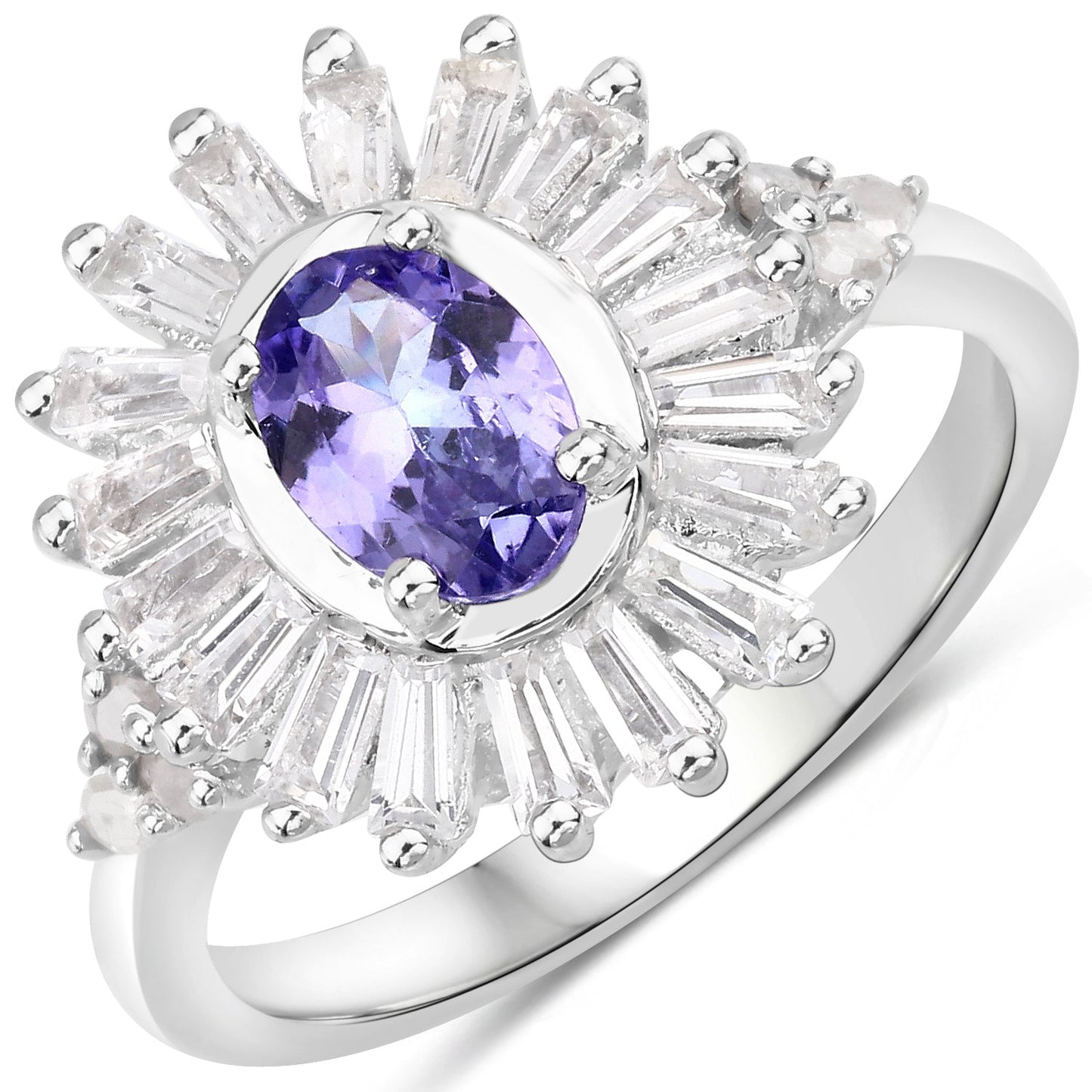 2.01 Carat Genuine Tanzanite and White Topaz .925 Sterling Silver Ring Bids.com