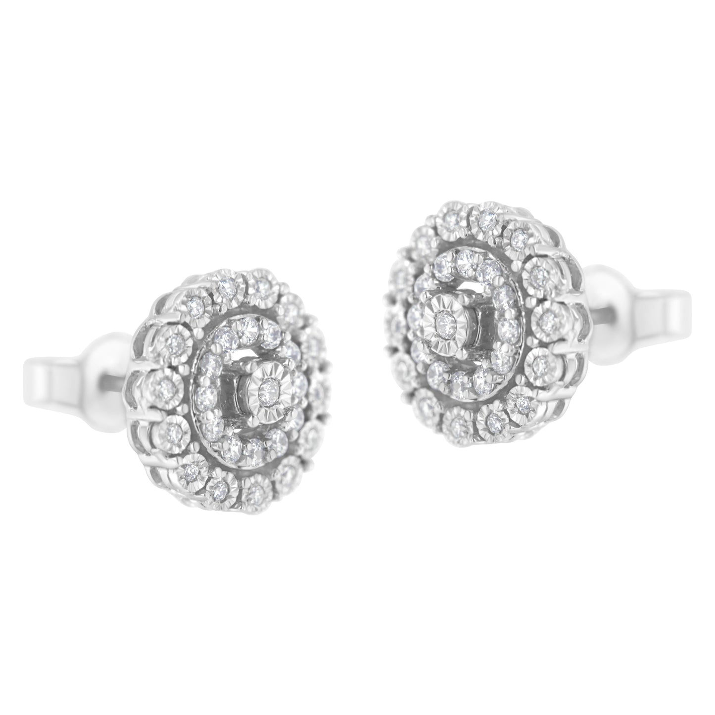 10KT White Gold 1/2 cttw Double Halo Brilliant Round-Cut Diamond Stud Earrings (I-J Clarity, I2-I3 Color) Bids.com
