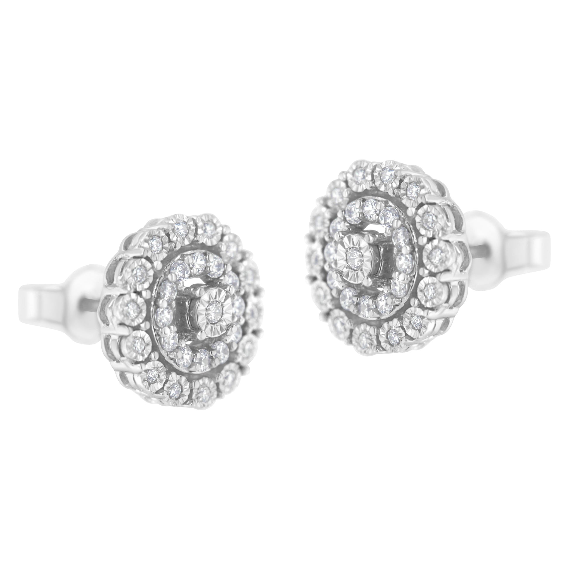 10KT White Gold 1/2 cttw Double Halo Brilliant Round-Cut Diamond Stud Earrings (I-J Clarity, I2-I3 Color) Bids.com