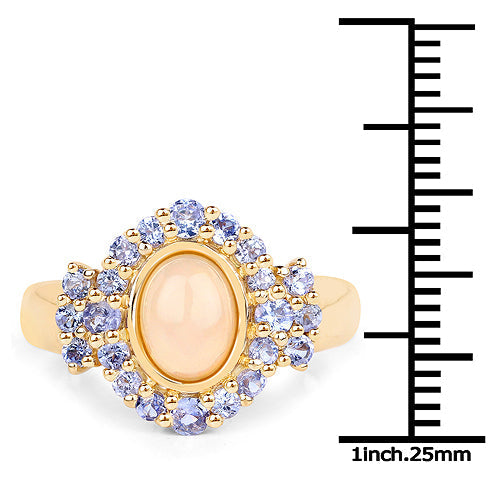 14K Yellow Gold Plated 1.74 Carat Genuine Ethiopian Opal and Tanzanite .925 Sterling Silver Ring Bids.com