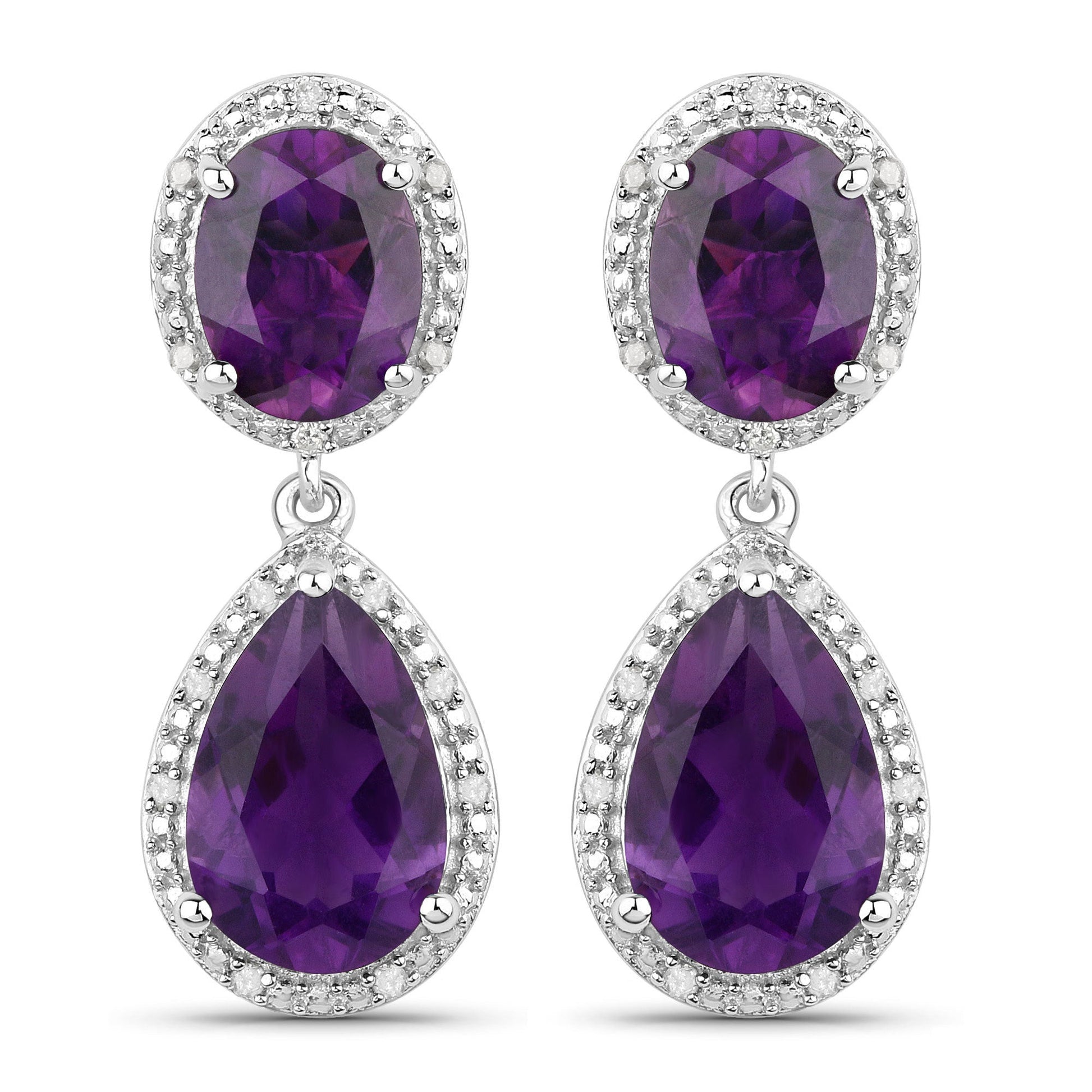 8.45 Carat Genuine Amethyst and White Diamond .925 Sterling Silver Earrings Bids.com