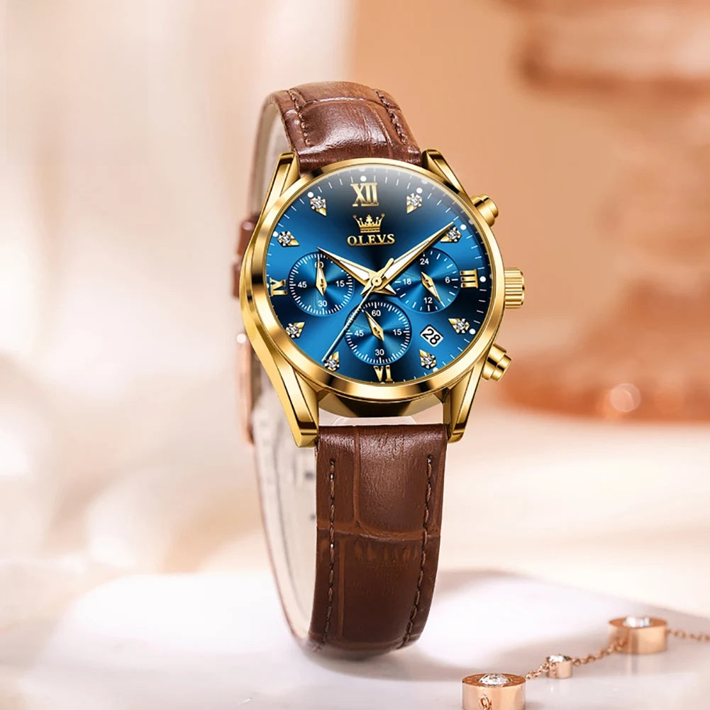 Women's Leather Strap Quartz Waterproof Luminous Watch BandsCo Straps