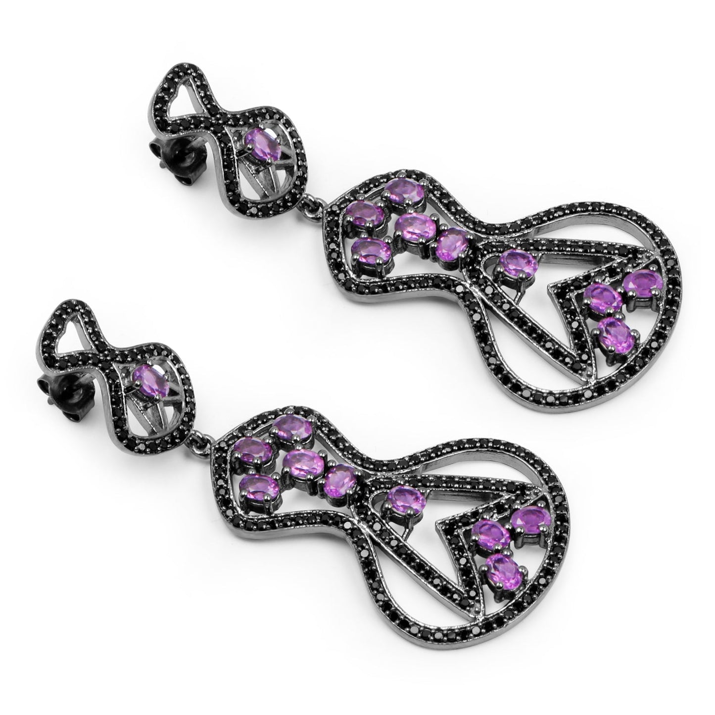 5.30 Carat Genuine Amethyst and Black Spinel .925 Sterling Silver Earrings Bids.com