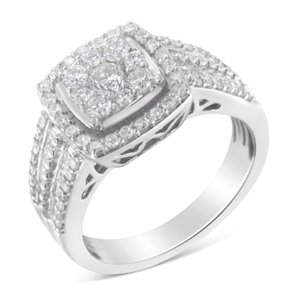 10K White Gold Diamond Cluster Ring (1 Cttw, H-I Color, I1-I2 Clarity) - Size 6-3/4 Bids.com