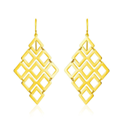 14k Yellow Gold Earrings with Polished Open Diamond Motifs Bids.com