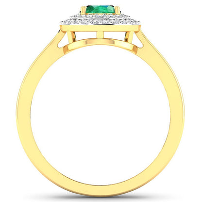 0.88 Carat Genuine Zambian Emerald  and White Diamond 14K Yellow Gold Ring Bids.com