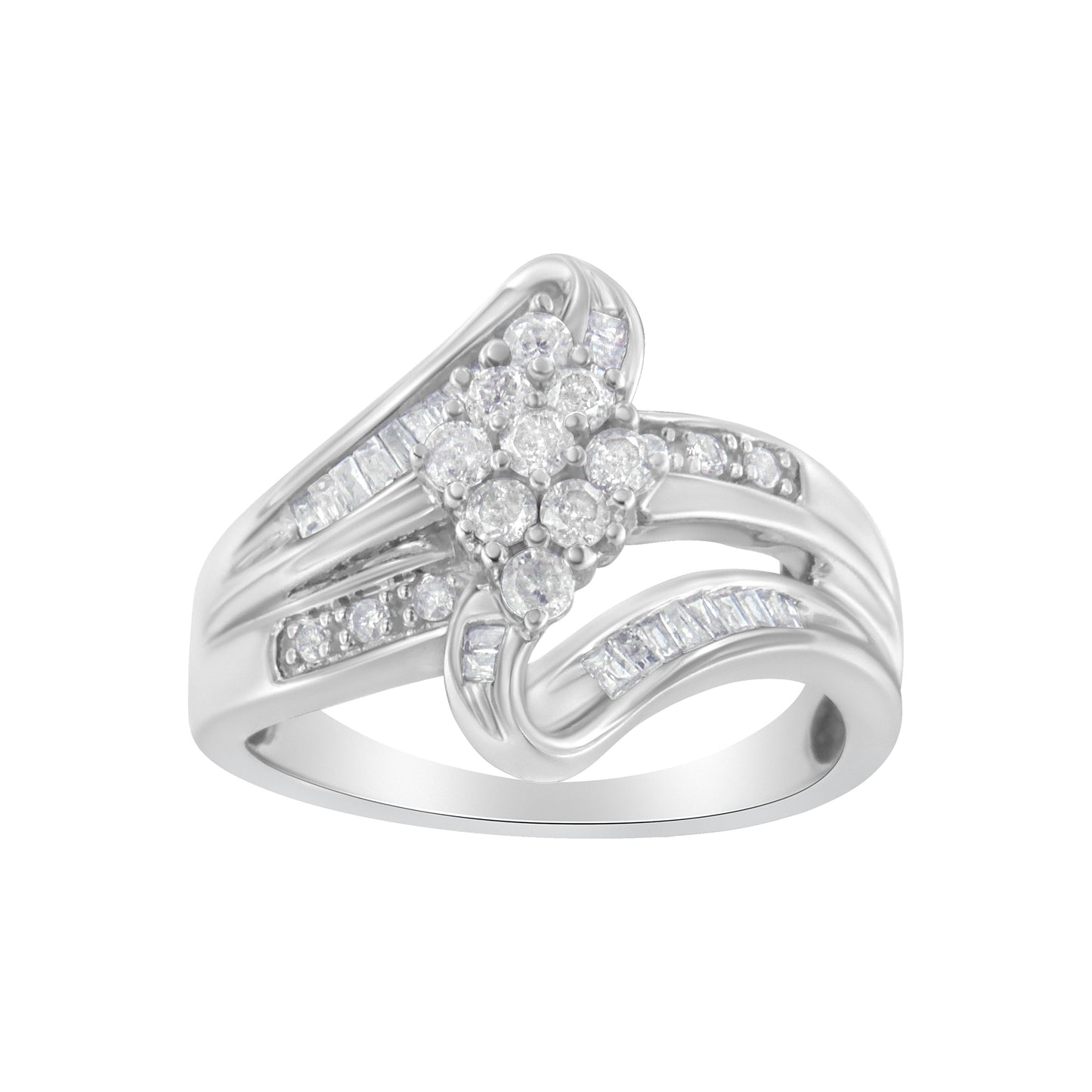 10K White Gold 1/2 cttw Diamond Cluster Ring (H-I Clarity, I2-I3 Color) - Size 6 Bids.com