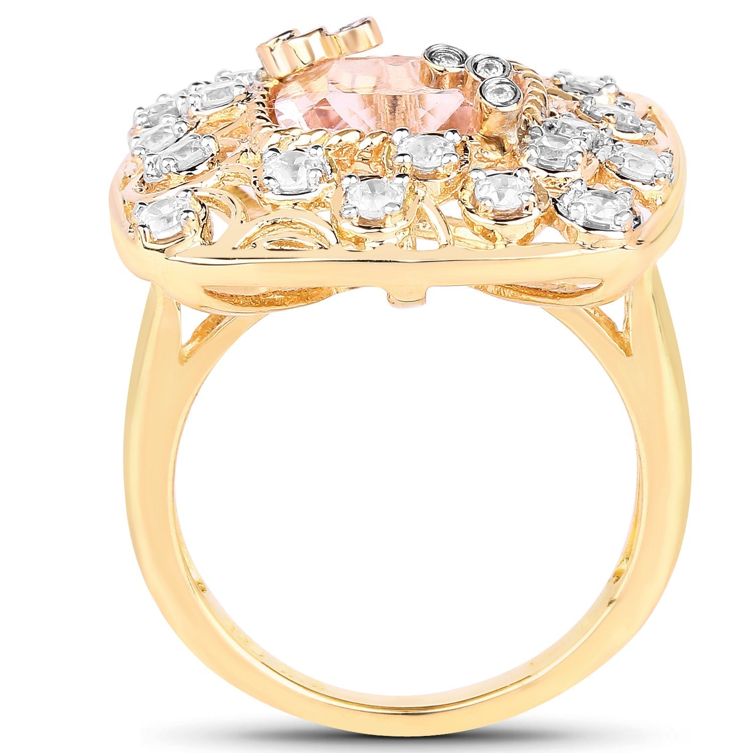 14K Yellow Gold Plated 3.33 Carat Synthartic Morganite and White Topaz .925 Sterling Silver Ring Bids.com
