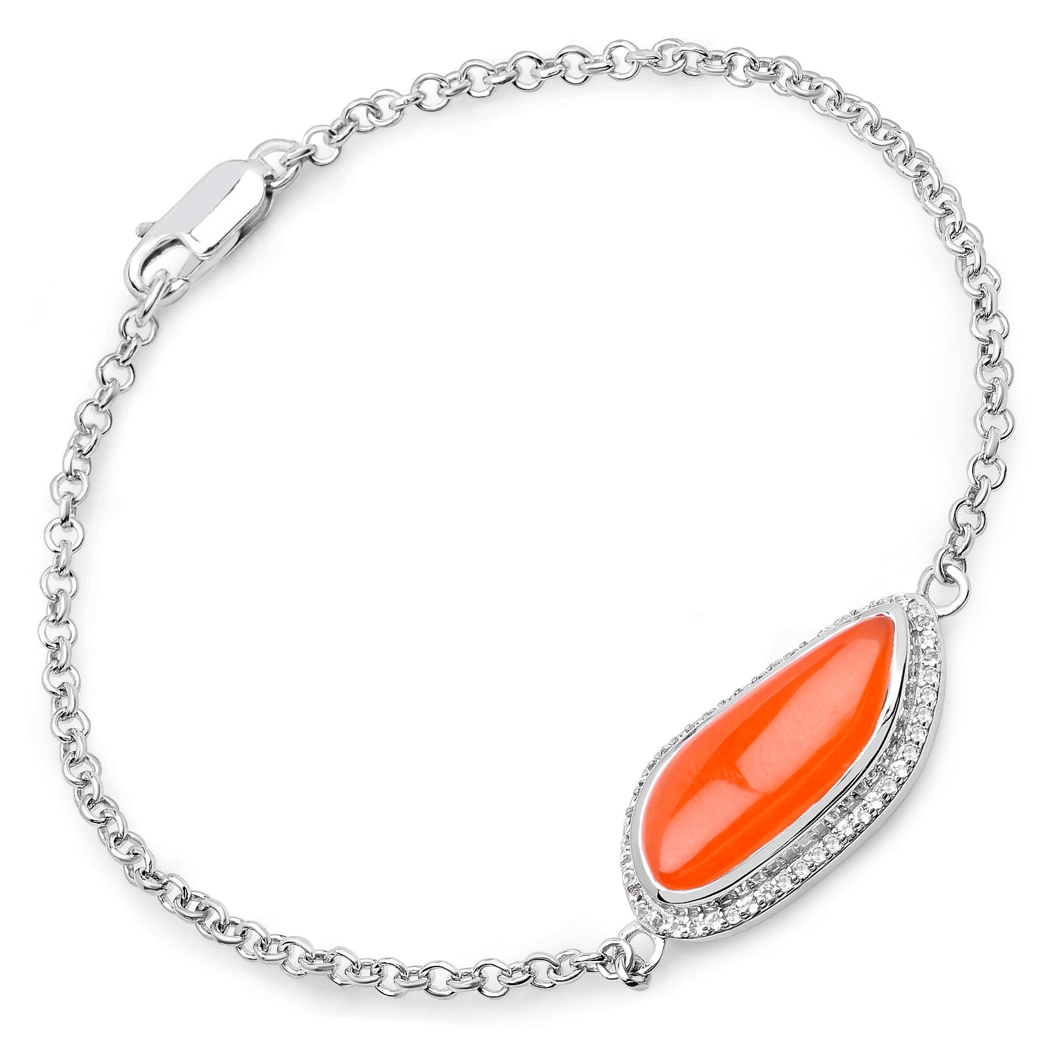 5.50 Carat Genuine Carnelian And White Topaz .925 Sterling Silver Bracelet Bids.com
