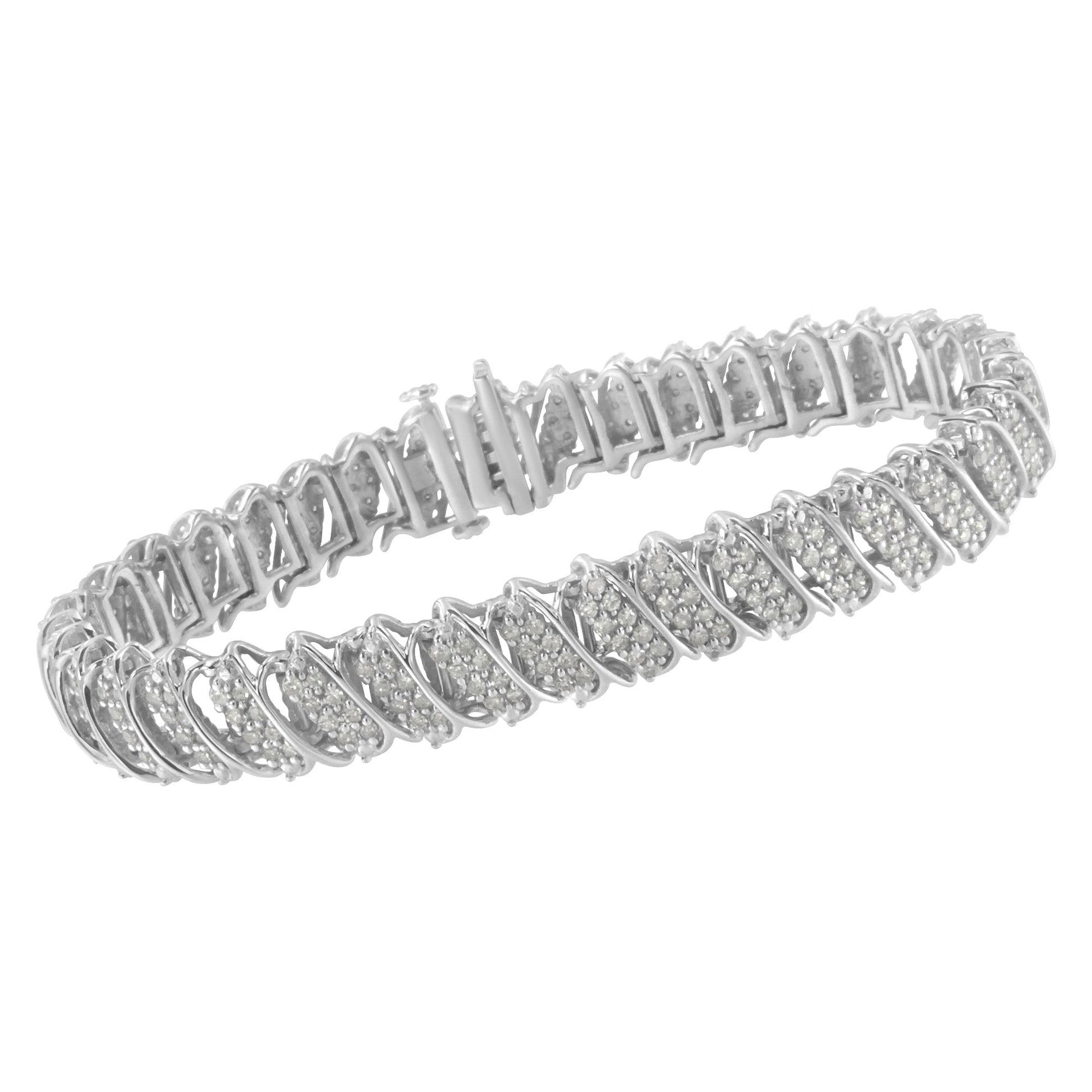 .925 Sterling Silver 3.0 Cttw Diamond Multi Row Cluster Slanted Wave Link 7-Â¼â€ Tennis Bracelet (I-J Color, I2-I3 Clarity) Bids.com
