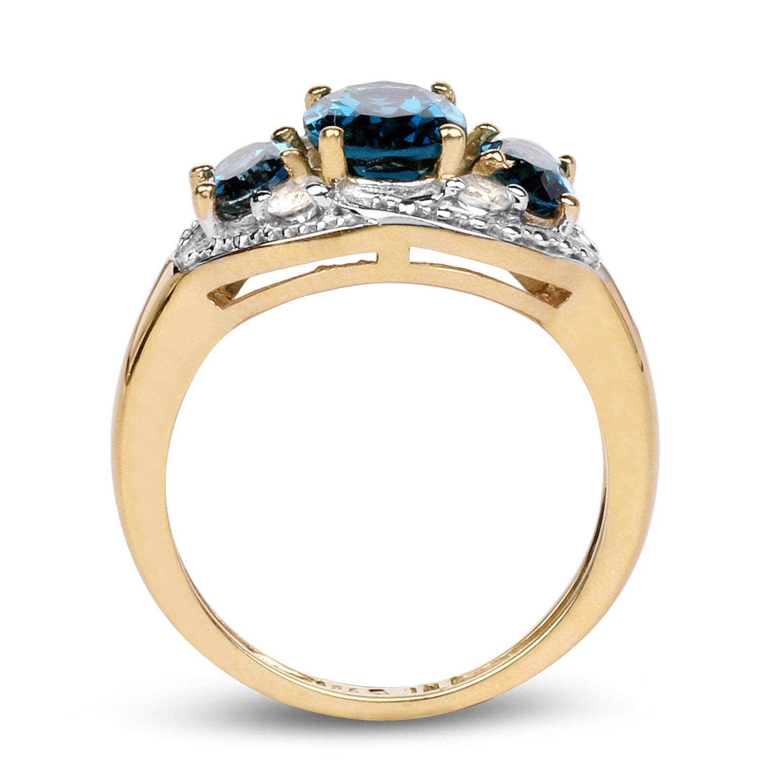 14K Yellow Gold Plated 2.77 Carat Genuine London Blue Topaz and White Topaz .925 Sterling Silver Ring Bids.com