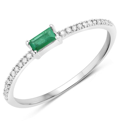 0.18 Carat Genuine Zambian Emerald and White Diamond 14K White Gold Ring Bids.com