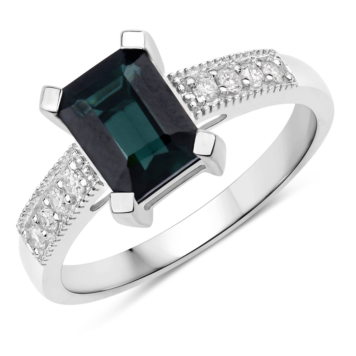 1.91 Carat Genuine Green Tourmaline and White Diamond 14K White Gold Ring Bids.com