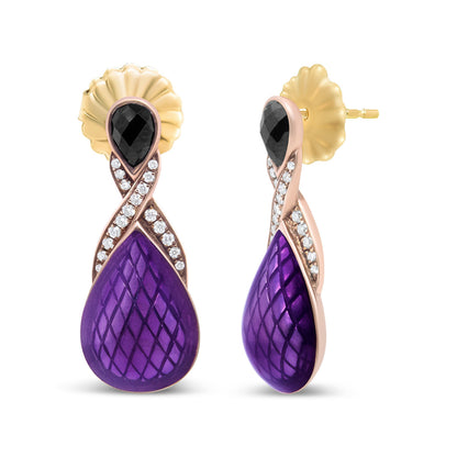 18K Rose Gold Flash Plated .925 Sterling Silver Purple Enamel 1/5 Cttw Round Pave-Set Diamond and 5.5 x 4mm Pear-Shaped Black Onyx Drop Earrings (F-G Color, VS1-VS2 Clarity) Bids.com