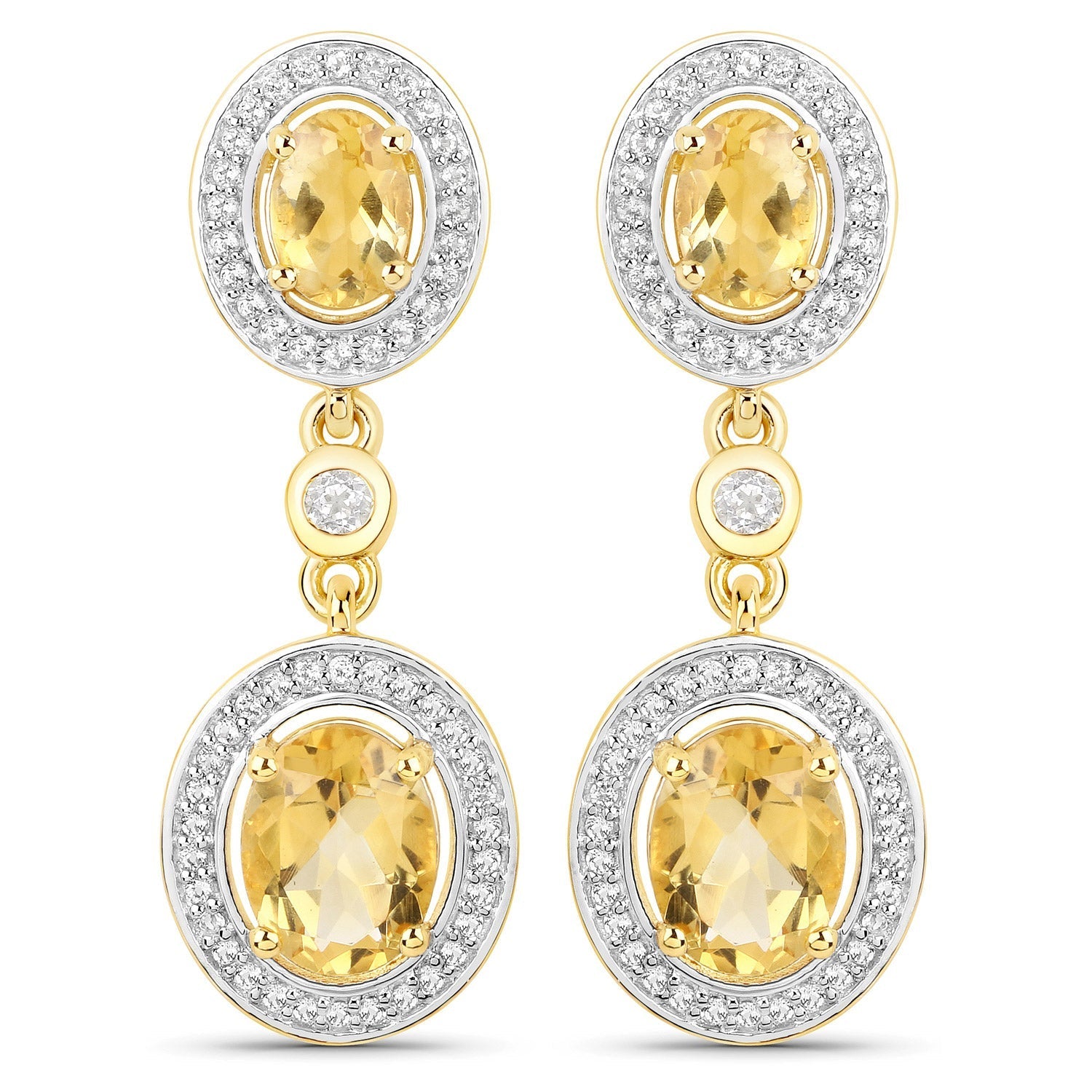 18K Yellow Gold Plated 5.70 Carat Genuine Citrine and White Topaz .925 Sterling Silver Earrings Bids.com