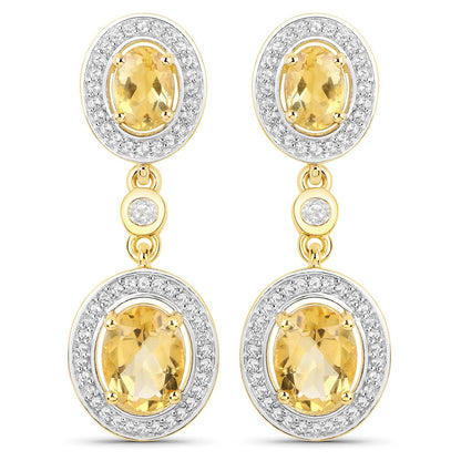 18K Yellow Gold Plated 5.70 Carat Genuine Citrine and White Topaz .925 Sterling Silver Earrings Bids.com