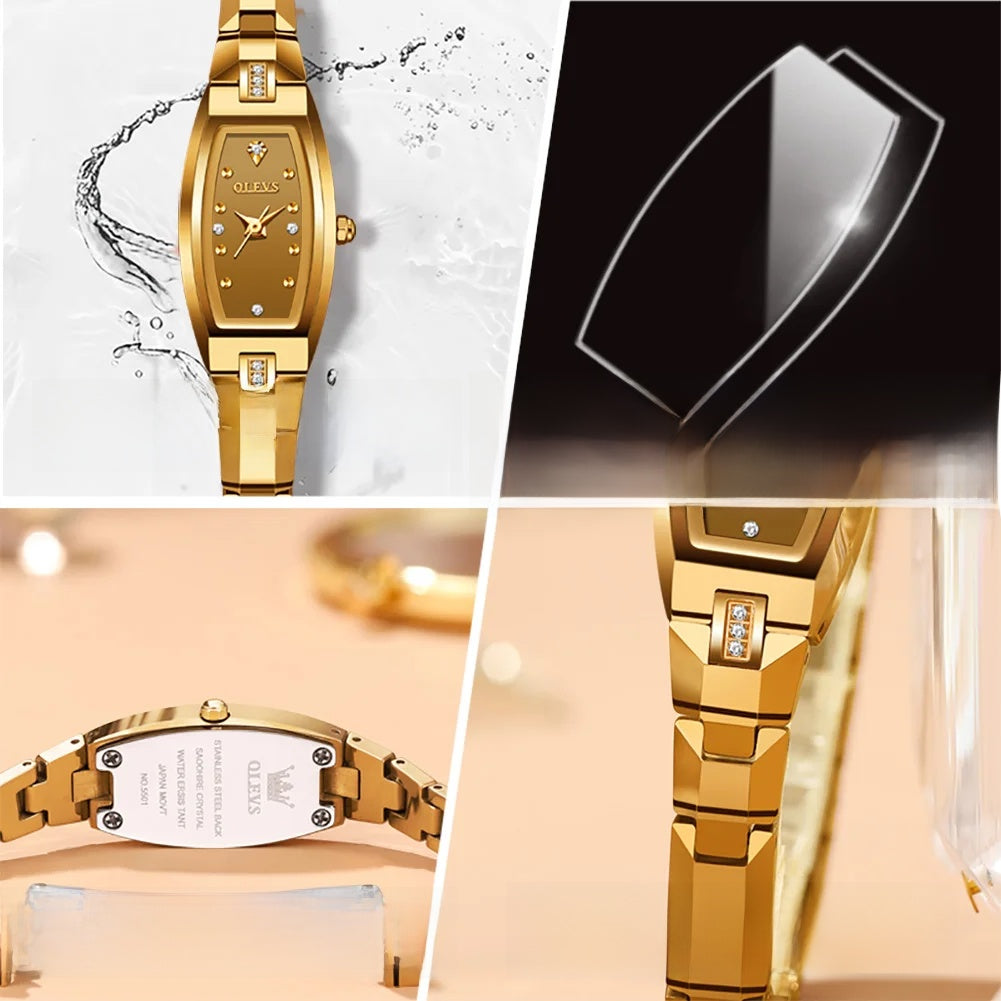 Women's Gold Stainless Steel Diamond Dial Dress Watch BandsCo Straps