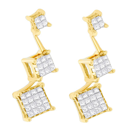 14K Yellow Gold 1 cttw Princess Cut Diamond Earrings (H-I, SI1-SI2) Bids.com