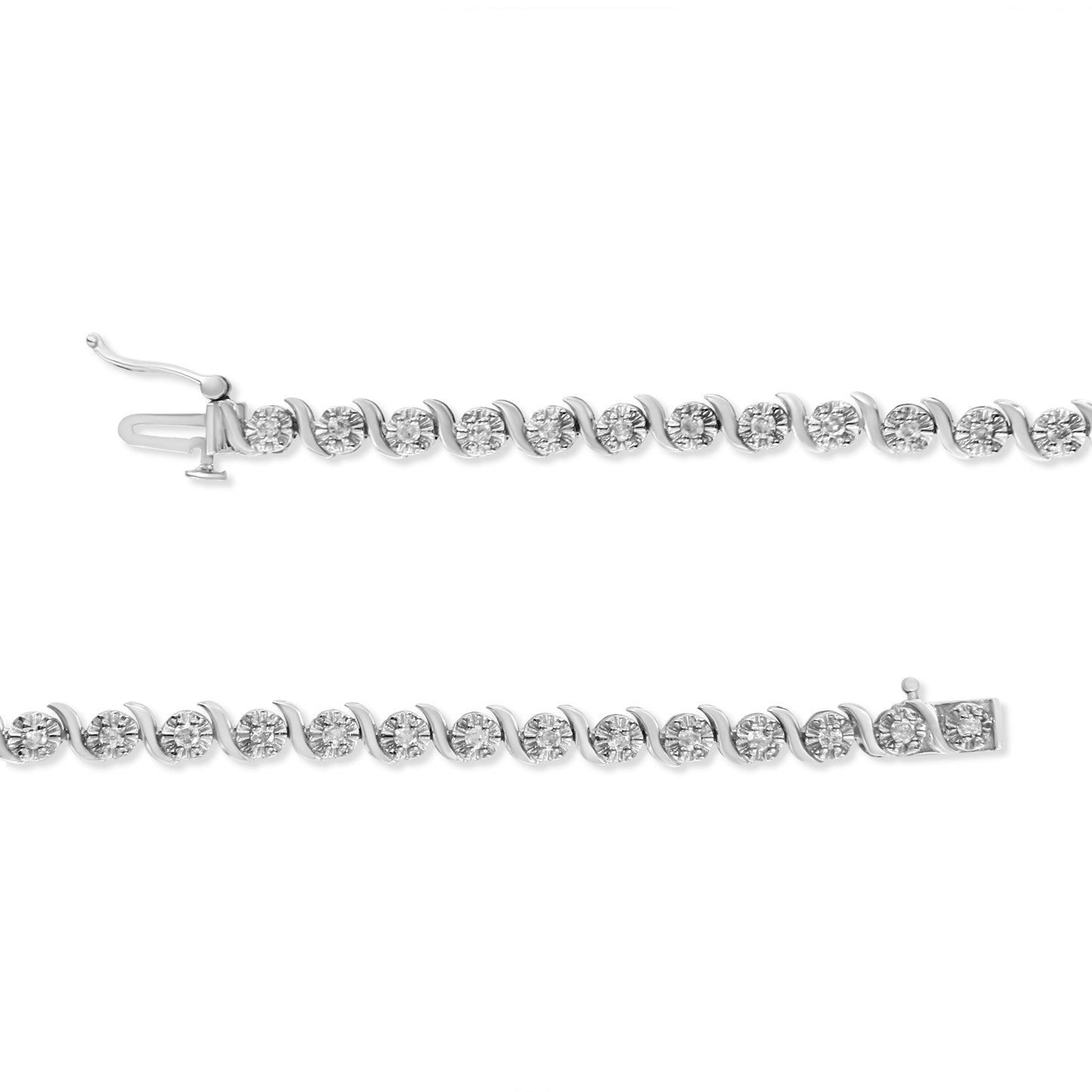 .925 Sterling Silver 1.0 Cttw Diamond Spiral Wave Curved-Link 7" Tennis Bracelet (I-J Color, I3 Clarity) Bids.com