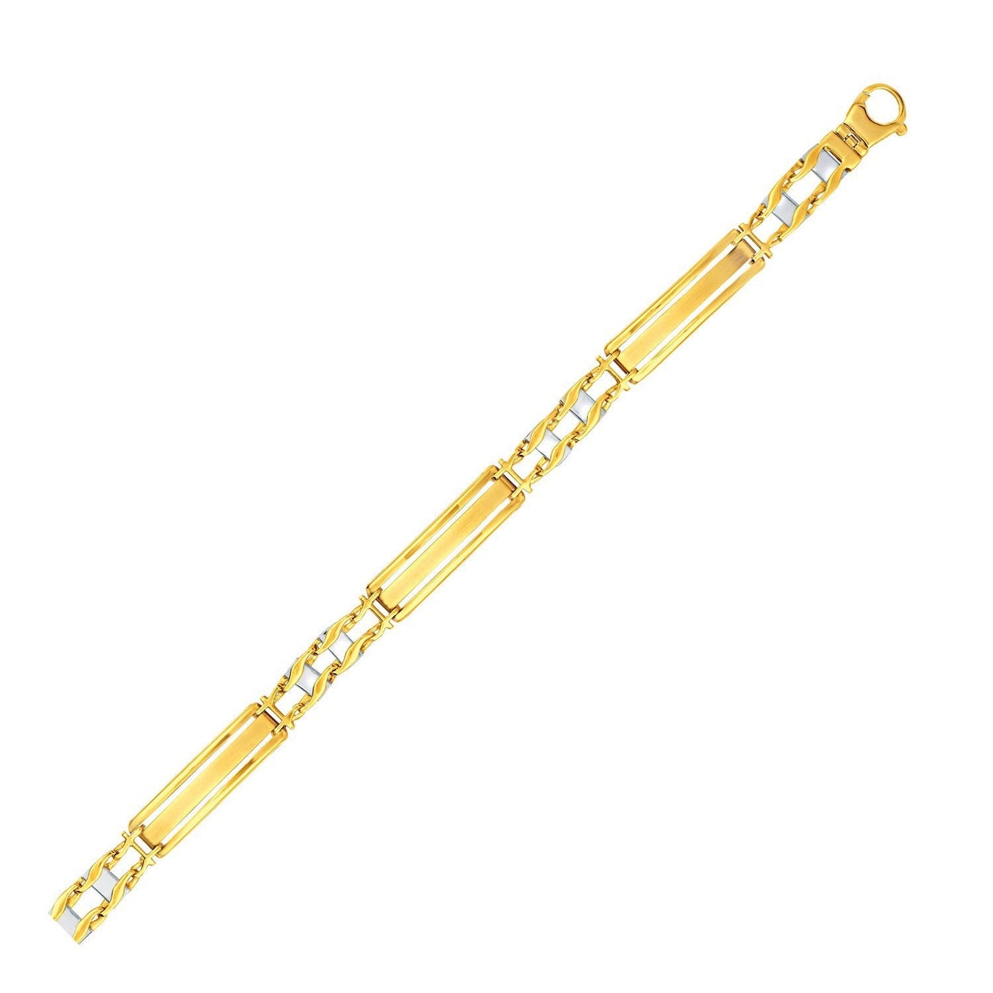 14k Two-Tone Gold Fancy Bar Style Men's Bracelet with Curved Connectors Bids.com