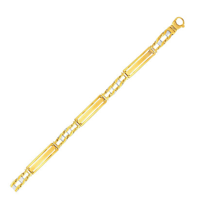 14k Two-Tone Gold Fancy Bar Style Men's Bracelet with Curved Connectors Bids.com
