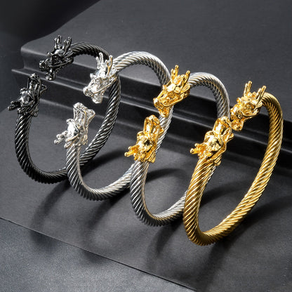 Double Dragon Copper Bracelet – Rock & Hip-Hop Style, Unisex DailySale