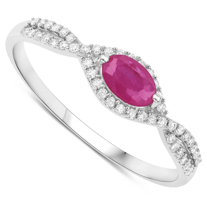 0.40 Carat Genuine Ruby and White Diamond 14K White Gold Ring Bids.com